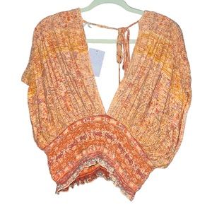 NWT FREE PEOPLE Next Vacation Top Peach Combo Large New !